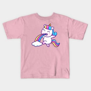 Cute Unicorn Puging Rainbow Cartoon Kids T-Shirt